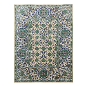 1990s Handwoven Transitional Suzani Area Rug 10x13