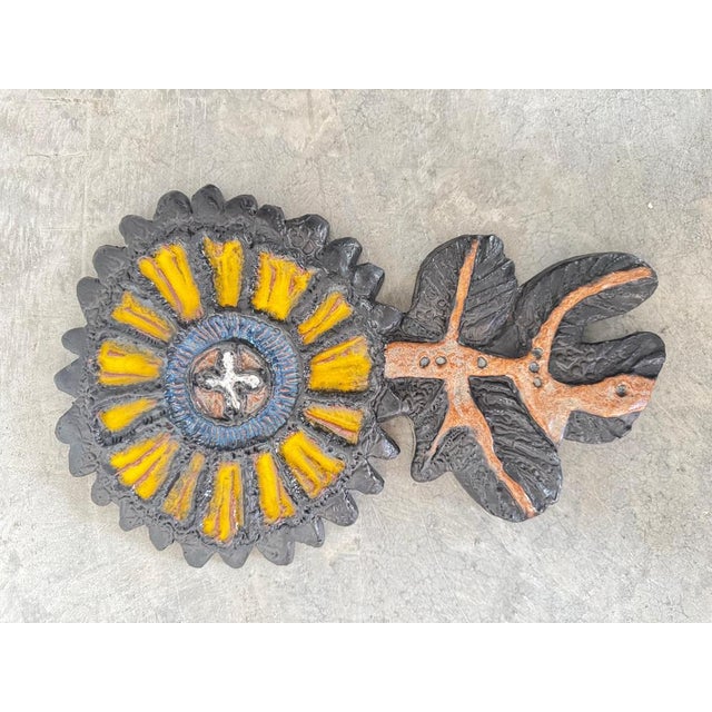 Black Ceramic Flower Wall Sculpture by Elisabeth Vandeweghe for Perignem, 1960s For Sale - Image 8 of 12