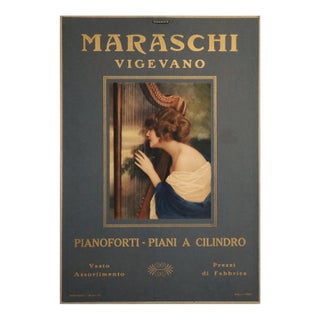 1922 Italian Harp Advertisement Poster - Maraschi Vigevano (Blue) For Sale