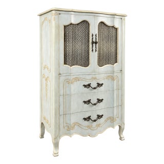 French Louis XV Style John Widdicomb Tall Swedish Blue Lingerie Chest Commode For Sale