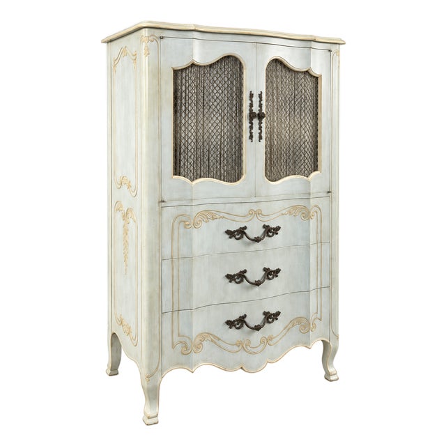 French Louis XV Style John Widdicomb Tall Swedish Blue Lingerie Chest Commode For Sale