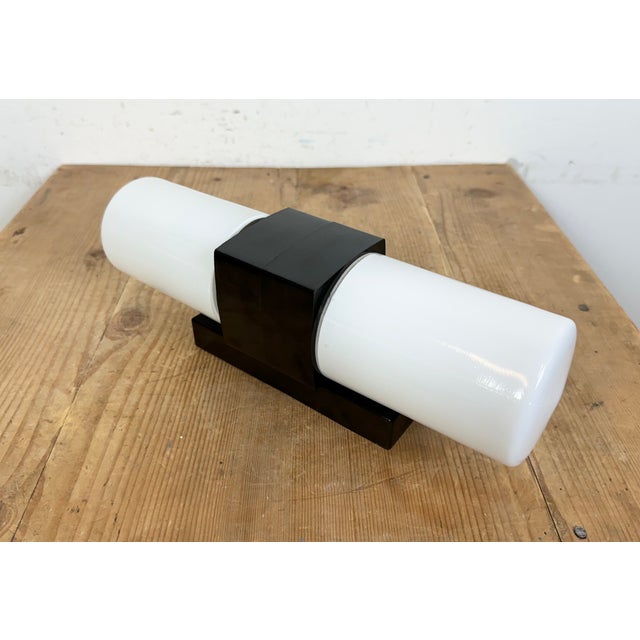 1960s Industrial Brown Bakelite Wall Light with Milk Glass, 1960s For Sale - Image 5 of 16