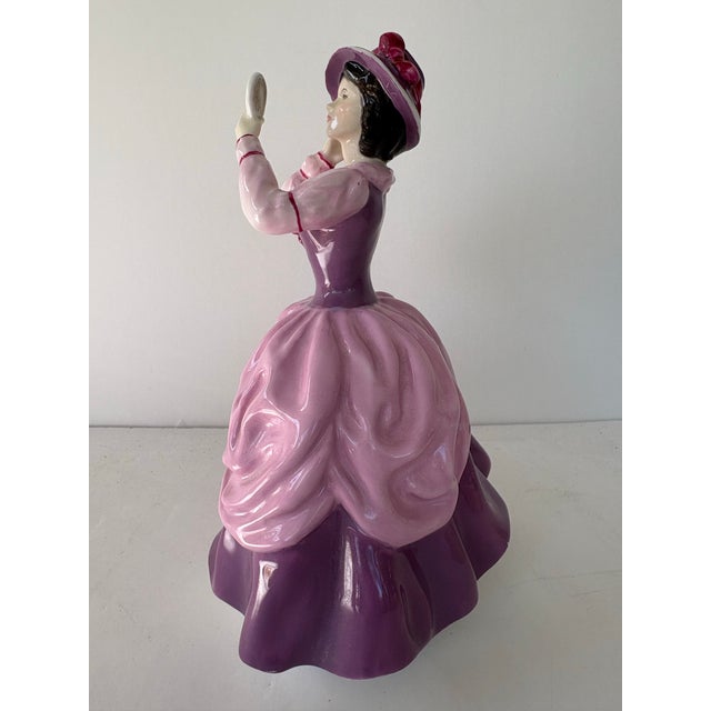 Victorian Royal Doulton England “Lady Pamela” Porcelain Figurine With Hand Mirror, 1973 For Sale - Image 3 of 6