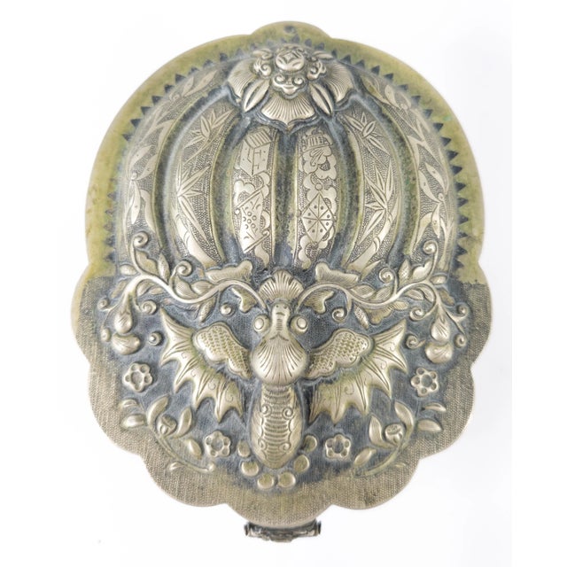 Metal 19th Century Chinese Silver or Paktong Cosmetic Box With Melon and Bat For Sale - Image 7 of 13