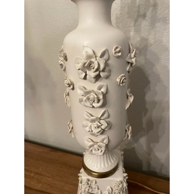 Amazing vintage lamp with raised roses. A definite conversation piece!