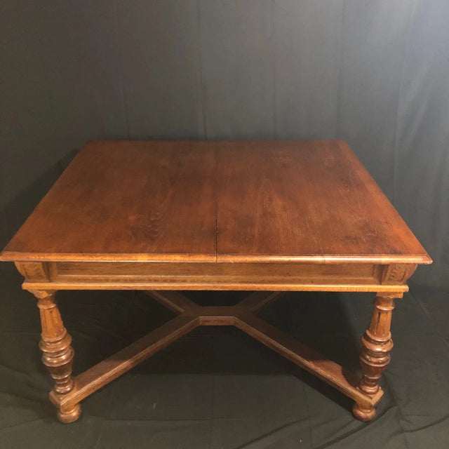 Carved Oak Arts and Crafts Art Deco French Expandable Dining Table For Sale In Portland, ME - Image 6 of 13