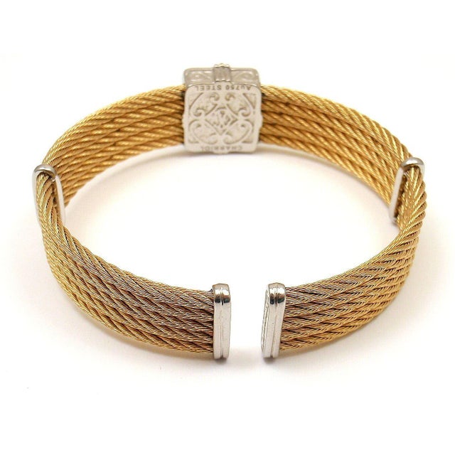 Silver CHARRIOL 18K GOLD AND STEEL WIRE DIAMOND WHITE TOPAZ CELTIC BRACELET For Sale - Image 8 of 11