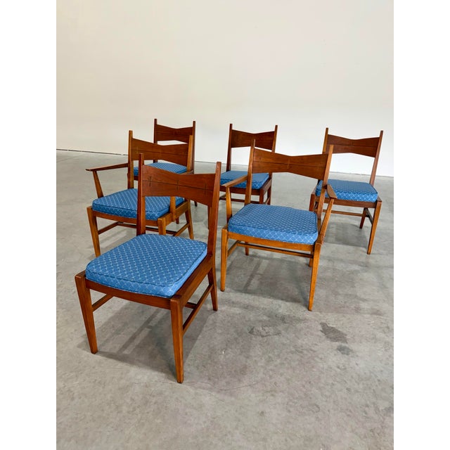 Mid-Century Modern Mid-Century Modern Tuxedo Walnut Dining Chairs, Attributed to Lane, Set of 6 For Sale - Image 3 of 10
