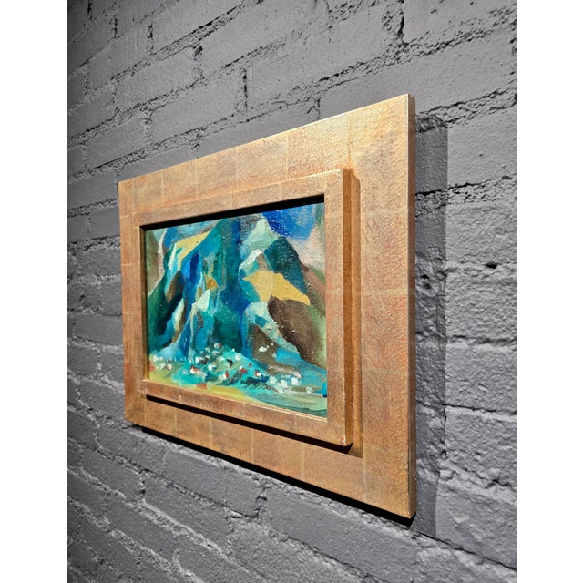 Phil Dike- Abstract Mountain Landscape With Village Study -Oil Painting For Sale - Image 10 of 13