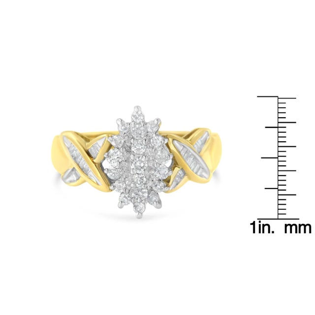 Metal 10K Yellow Gold Round And Baguette-Cut Diamond Ring (1/2 Cttw, H-I Color, I1-I2 Clarity) - Size 6 For Sale - Image 7 of 7