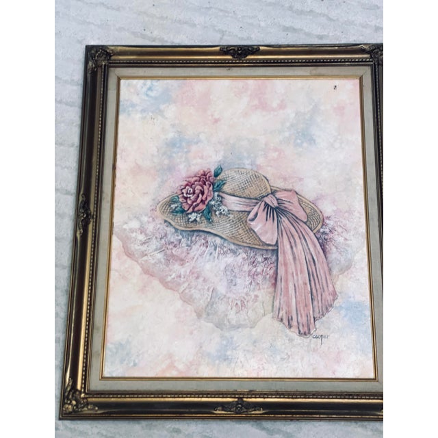 Vintage Floral Hat Wall Art Signed Cooper Textured Mixed Media Framed Artwork For Sale - Image 9 of 11