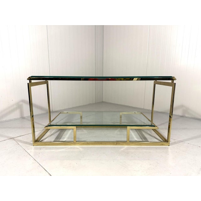 Mid-Century Modern Two-Tier Console Table in Brass and Bevelled Glass, 1970s For Sale - Image 3 of 18