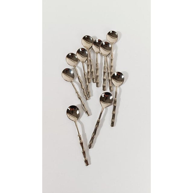 1970s Vintage Hollywood Regency Silver Plate and Faux Bamboo Teaspoons, 1970s, Set of 12 For Sale - Image 5 of 16