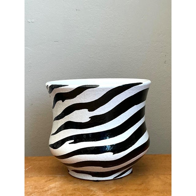 Mid-Century Modern Vintage Italian Zebra Striped Cache Pot For Sale - Image 3 of 13