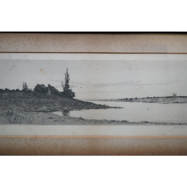 Antique Alfred J Haller Country Cottage Village Lake Landscape Etching 22" For Sale - Image 4 of 10