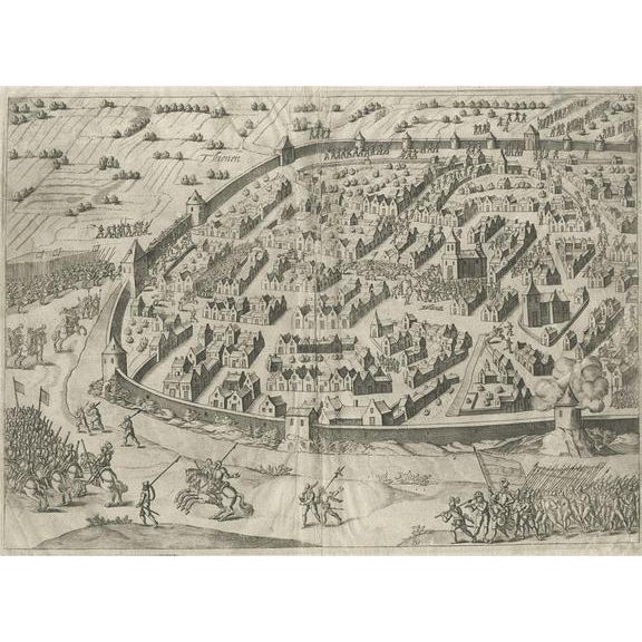 Engraved Map of Tienen in Flemish Brabant, Flanders, Belgium, 1615 For Sale