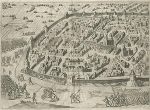 Engraved Map of Tienen in Flemish Brabant, Flanders, Belgium, 1615