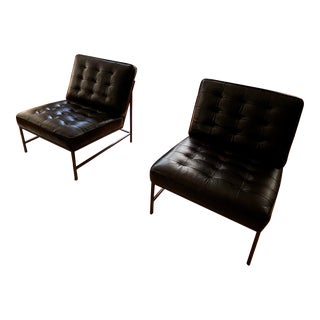 Mitchell Gold Bob Williams Black Leather Major Chair - Set of 2 For Sale
