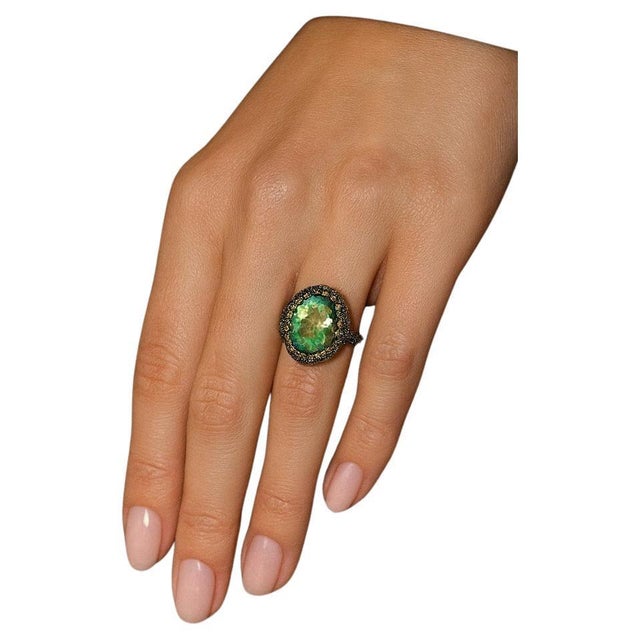 "Bochic “Capri” Vintage Yellow Sapphire & Topaz Retro Ring Set In 18K Gold & Silver For Sale In New York - Image 6 of 8