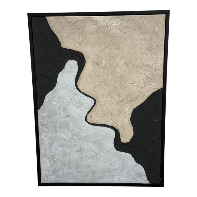 Abstract Textural Artwork of Tan + Metallic Silver, Framed For Sale