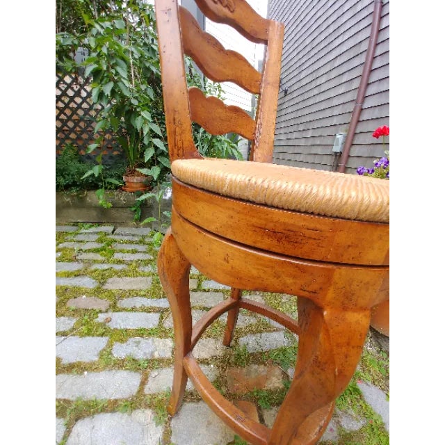 Brown Ladderback Swivel Barstools- A Pair For Sale - Image 8 of 9