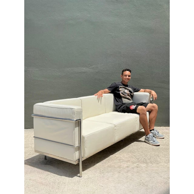 Metal Vintage Chrome Frame Sofa After Le Corbusier For Sale - Image 7 of 17