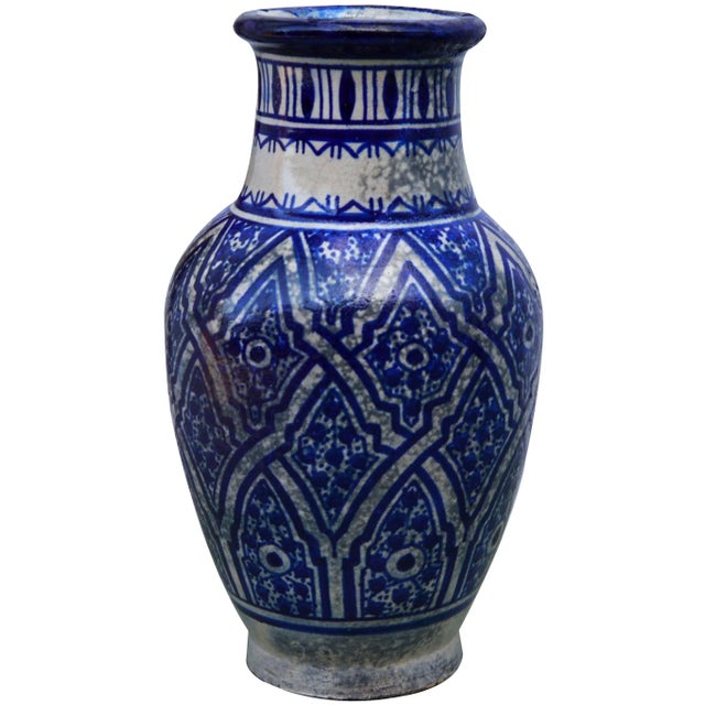 Moroccan Ceramic Blue Vase For Sale - Image 4 of 8