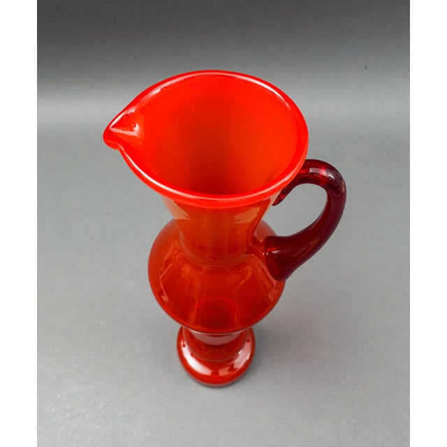Vintage Mid-Century Italian Red Flame Art Glass Handled Sculptural Pitcher For Sale In Miami - Image 6 of 8