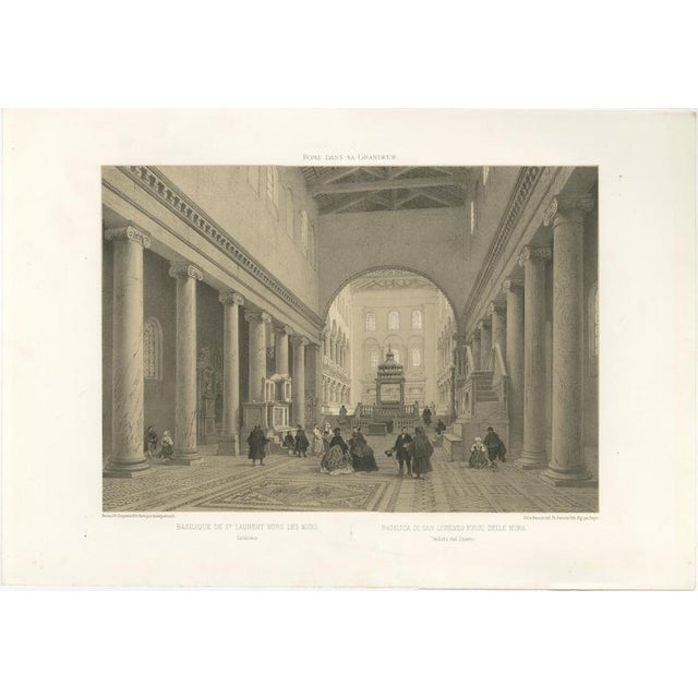 Title: Basilica of San Lorenzo fuori le Mura Interior, Rome – Benoist 1869 Lithograph : This impressive 19th-century...