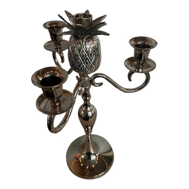 Vintage Silver Pewter Pineapple Candelabra For Sale