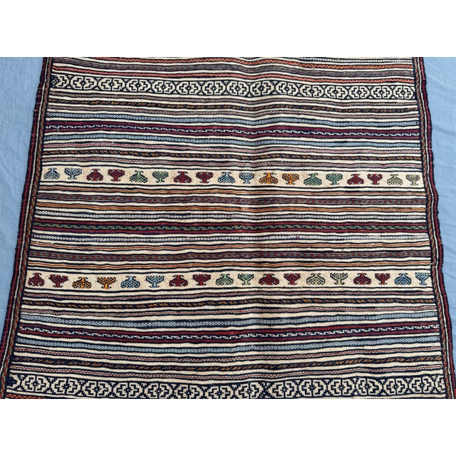 Flat Weave Afghan Sumak Kilim Rug For Sale - Image 4 of 11