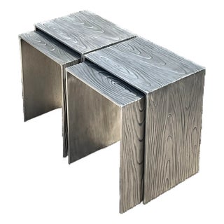 Vintage Wood Grain Metal Nesting Tables - Set of 4 For Sale