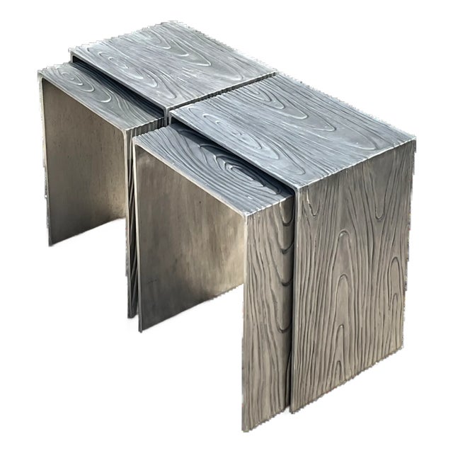 Vintage Wood Grain Metal Nesting Tables - Set of 4 For Sale