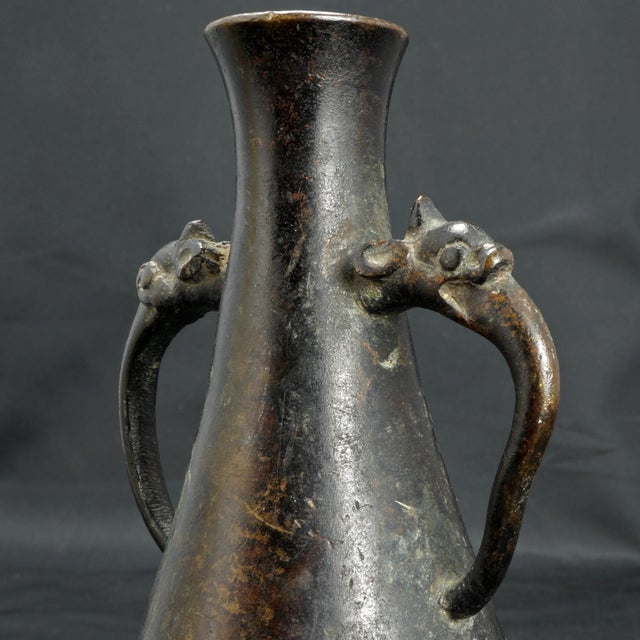 Small Chinese Bronze Scholar Vase With Mask Handles Late Ming/Early Qing Circa 16th C For Sale In Phoenix - Image 6 of 10