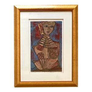 Vintage Boho Signed Original Oil Abstract Figural of Woman