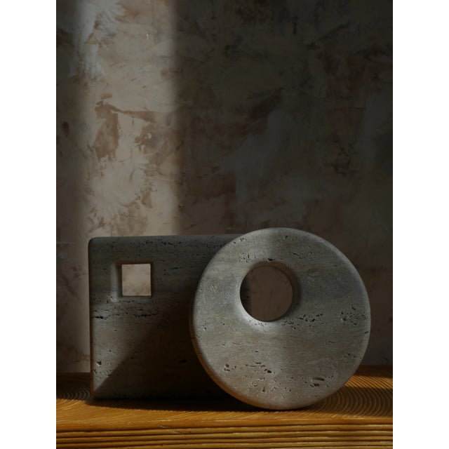 Modern Roman Travertine Geometric Circle Sculpture For Sale - Image 10 of 11