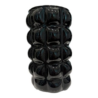 Vintage Black Bubble Art Glass Vase in the Style of Kosta Boda For Sale