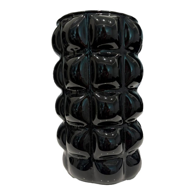 Vintage Black Bubble Art Glass Vase in the Style of Kosta Boda For Sale