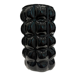 Vintage Black Bubble Art Glass Vase in the Style of Kosta Boda