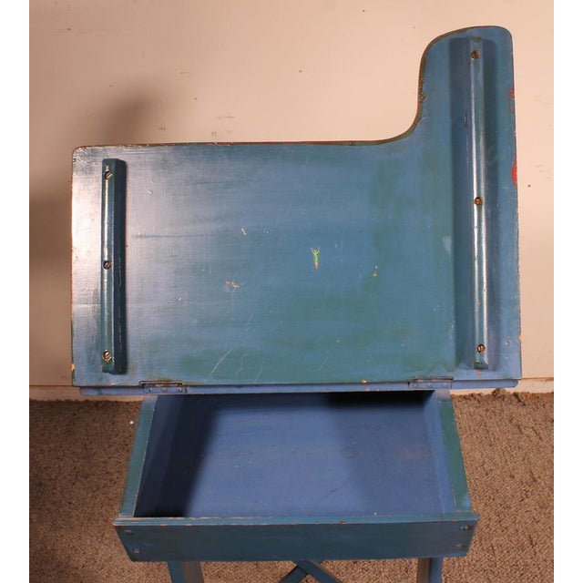 Blue & Brown Polychrome School Desk For Sale - Image 4 of 15