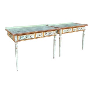 Venetian Style Hand Painted Console Tables / Desks by Niermann Weeks-Pair For Sale