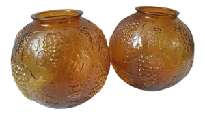 1970s Grapevine Design Amber Brown Glass Dome Light Fixtures - Pair