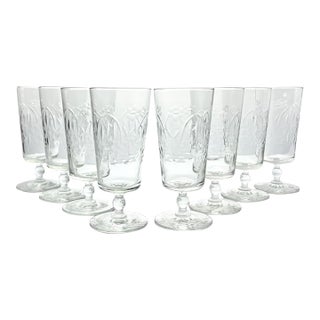 1950s Vintage Set of 8 Etched Flower Iced Tea Glasses For Sale