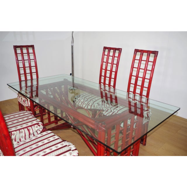 Wood Red Bamboo Table & Chairs by Arturo Pozzoli, 1980s, Set of 7 For Sale - Image 7 of 18