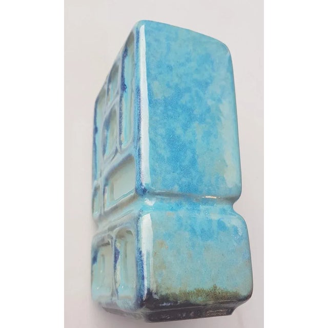 Turquoise Rectangular Ceramic Vase, in Very Good conditions. Designed 1970 to 1979