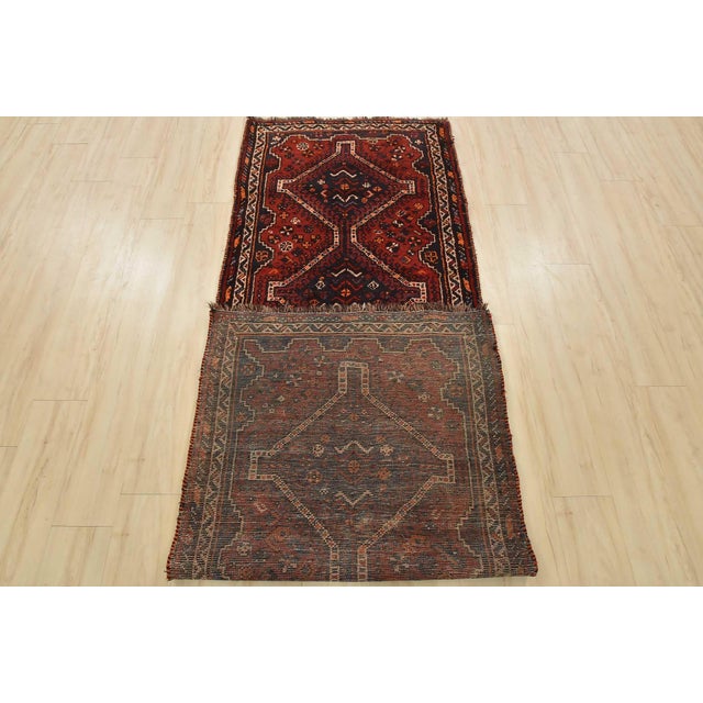 Shiraz Runner 3’4” X 9’7” Red Wool Vintage Tribal Hand-Knotted Oriental Rug For Sale - Image 13 of 14
