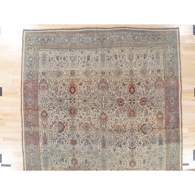 Persian Antique Bijar Carpet Oriental Carpet, Handmade, Ivory, Coral, Light Blue, Taupe For Sale - Image 3 of 17