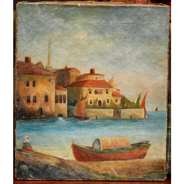 Grand Tour Colorful Mediterranean Coast Landscape Antique Oil Painting Home Wall Decor Grand Tour Travel For Sale - Image 3 of 11