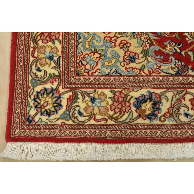 Fine Qom Rug 3’4” X 4’11” Red Wool/Silk Traditional Hand-Knotted Carpet For Sale - Image 9 of 12