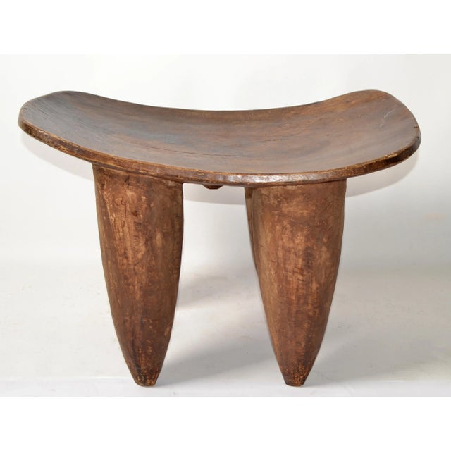 Vintage Andrianna Shamaris Senufo Style African tribal art very unique wood stool, bench, side table or headrest from a...